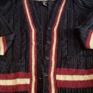 New Look Navy blue and Red Striped Cardigan.